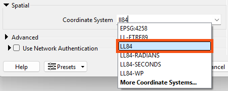 Selecting coordinate system
